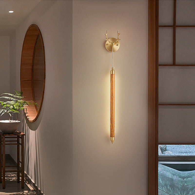 Contemporary Simplicity Full Copper Solid Wood Long Strip LED Wall Sconce Lamp For Living Room