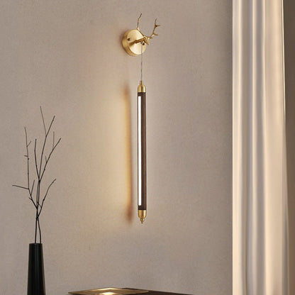 Contemporary Simplicity Full Copper Solid Wood Long Strip LED Wall Sconce Lamp For Living Room