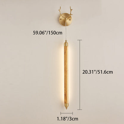 Contemporary Simplicity Full Copper Solid Wood Long Strip LED Wall Sconce Lamp For Living Room
