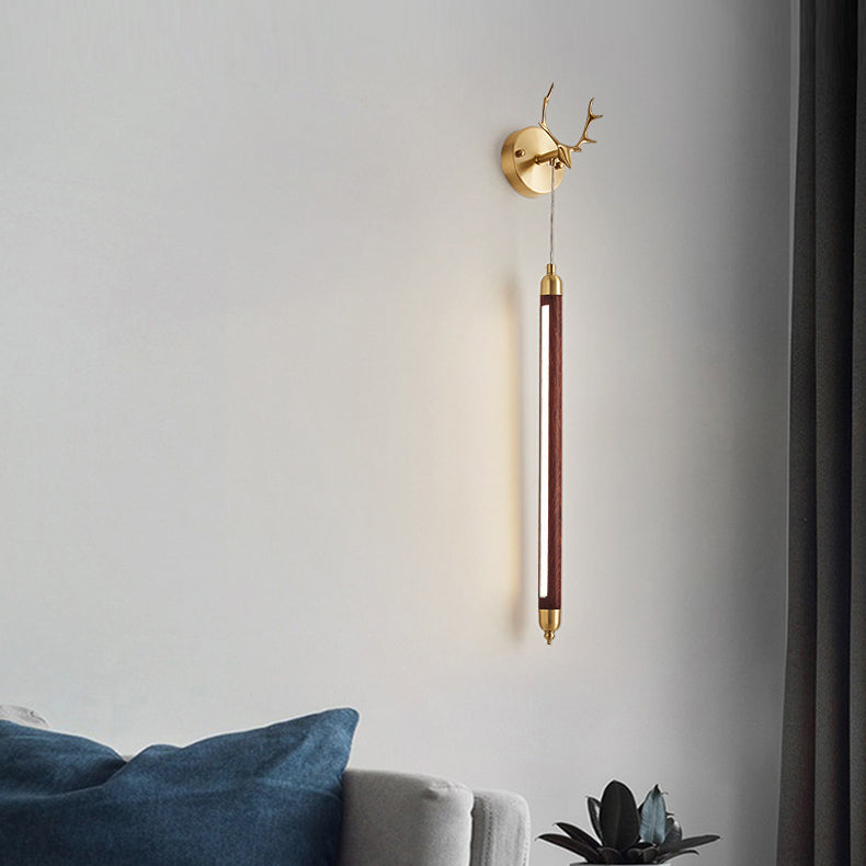 Contemporary Simplicity Full Copper Solid Wood Long Strip LED Wall Sconce Lamp For Living Room