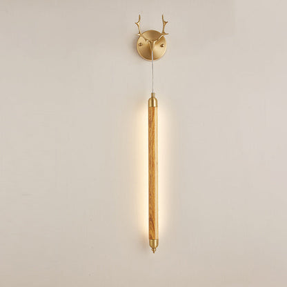 Contemporary Simplicity Full Copper Solid Wood Long Strip LED Wall Sconce Lamp For Living Room