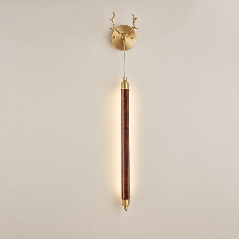 Contemporary Simplicity Full Copper Solid Wood Long Strip LED Wall Sconce Lamp For Living Room