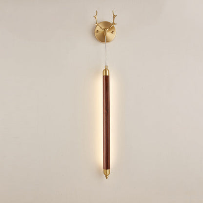 Contemporary Simplicity Full Copper Solid Wood Long Strip LED Wall Sconce Lamp For Living Room