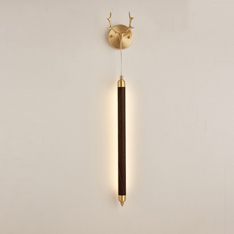 Contemporary Simplicity Full Copper Solid Wood Long Strip LED Wall Sconce Lamp For Living Room