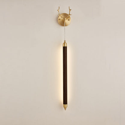 Contemporary Simplicity Full Copper Solid Wood Long Strip LED Wall Sconce Lamp For Living Room