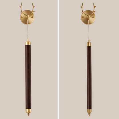 Contemporary Simplicity Full Copper Solid Wood Long Strip LED Wall Sconce Lamp For Living Room