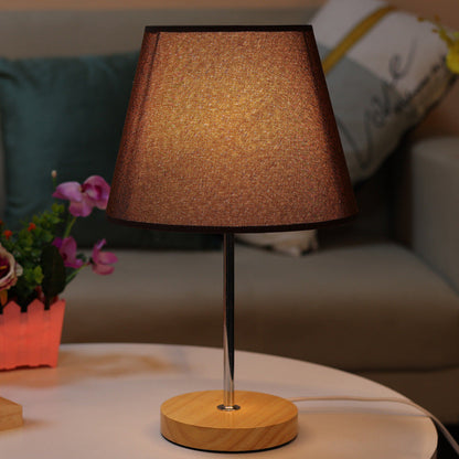 Modern Simplicity Fabric Round Shade Solid Wood 1-Light Table Lamp For Bedroom