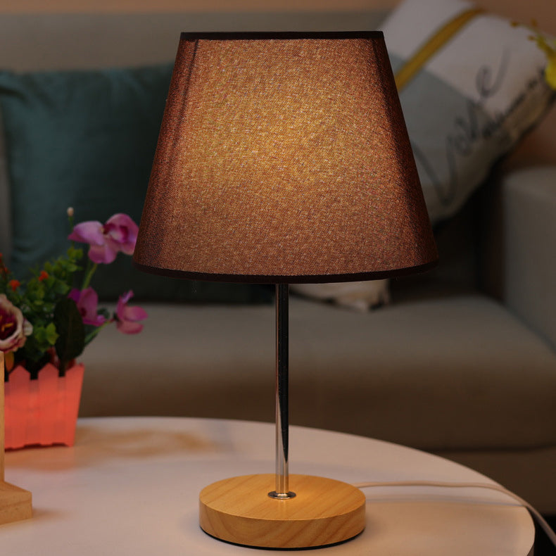 Modern Simplicity Fabric Round Shade Solid Wood 1-Light Table Lamp For Bedroom