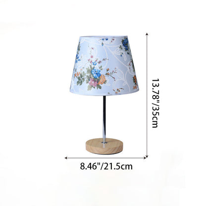 Modern Simplicity Fabric Round Shade Solid Wood 1-Light Table Lamp For Bedroom