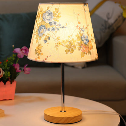 Modern Simplicity Fabric Round Shade Solid Wood 1-Light Table Lamp For Bedroom