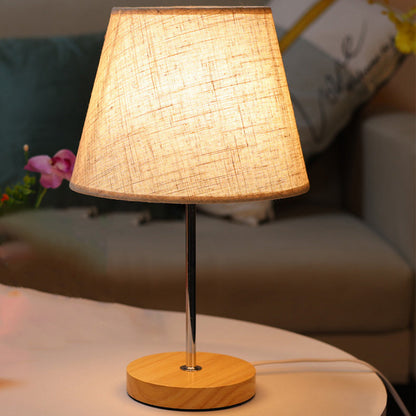 Modern Simplicity Fabric Round Shade Solid Wood 1-Light Table Lamp For Bedroom