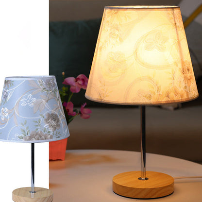 Modern Simplicity Fabric Round Shade Solid Wood 1-Light Table Lamp For Bedroom