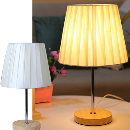 Modern Simplicity Fabric Round Shade Solid Wood 1-Light Table Lamp For Bedroom
