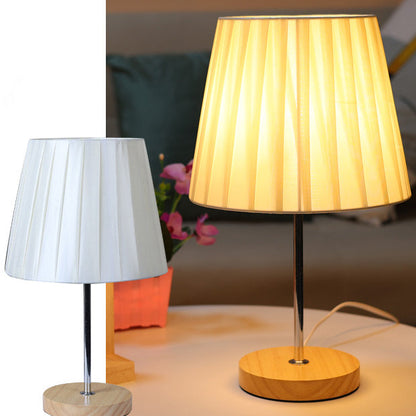 Modern Simplicity Fabric Round Shade Solid Wood 1-Light Table Lamp For Bedroom
