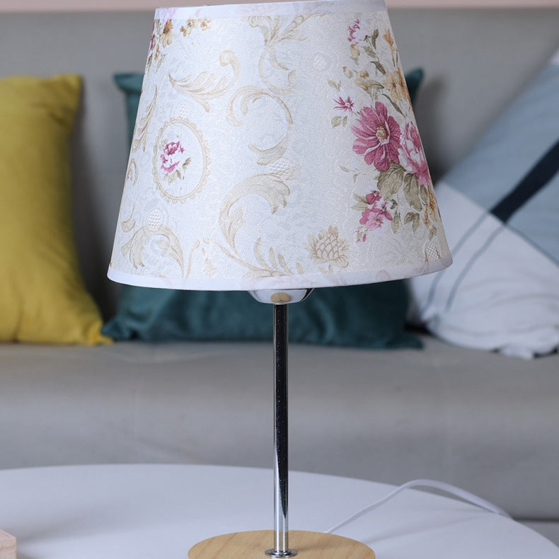 Modern Simplicity Fabric Round Shade Solid Wood 1-Light Table Lamp For Bedroom