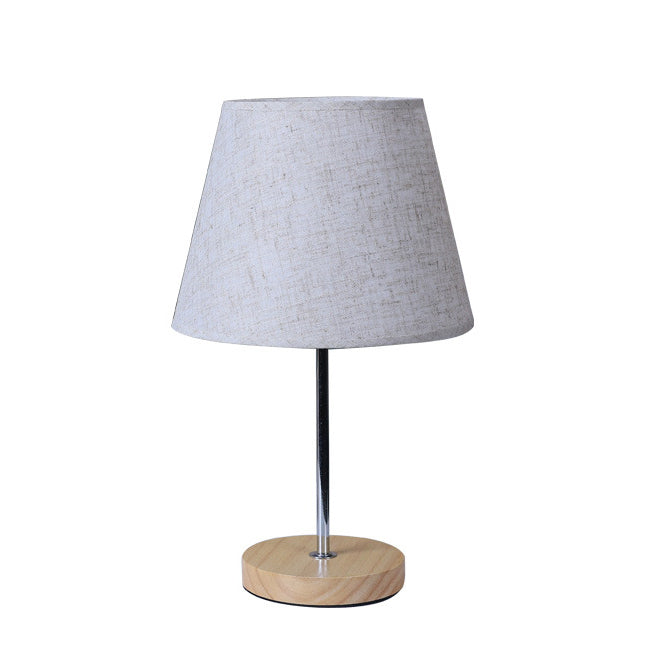 Modern Simplicity Fabric Round Shade Solid Wood 1-Light Table Lamp For Bedroom