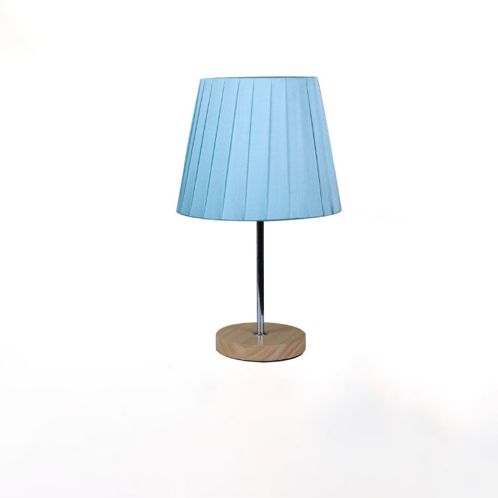 Modern Simplicity Fabric Round Shade Solid Wood 1-Light Table Lamp For Bedroom