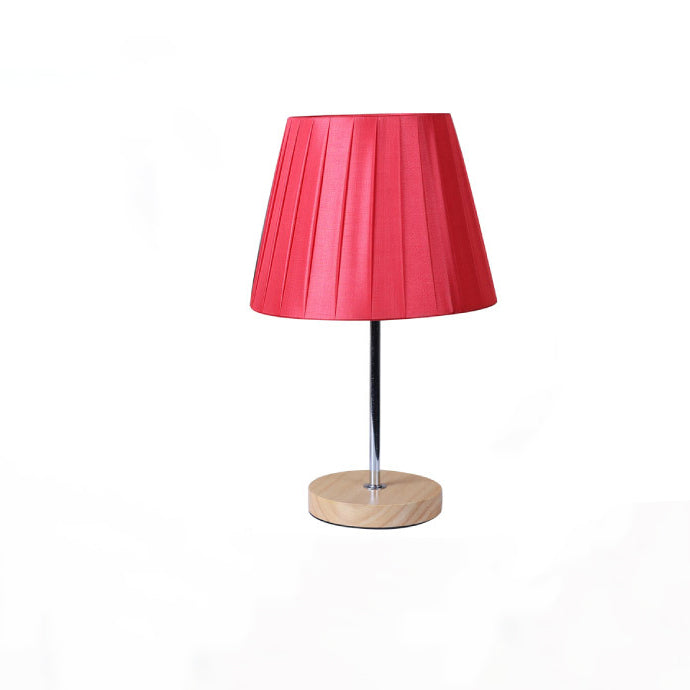 Modern Simplicity Fabric Round Shade Solid Wood 1-Light Table Lamp For Bedroom