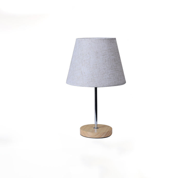 Modern Simplicity Fabric Round Shade Solid Wood 1-Light Table Lamp For Bedroom