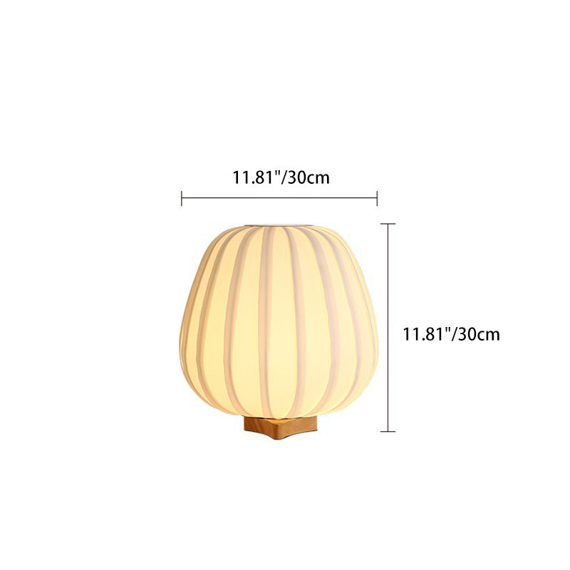 Traditional Japanese Fabric Round Cage Solid Wood 1-Light Table Lamp For Bedroom