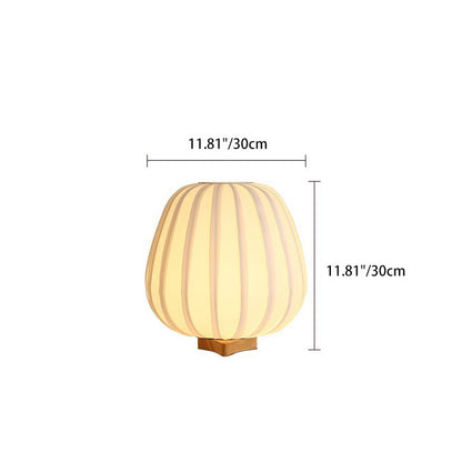 Traditional Japanese Fabric Round Cage Solid Wood 1-Light Table Lamp For Bedroom