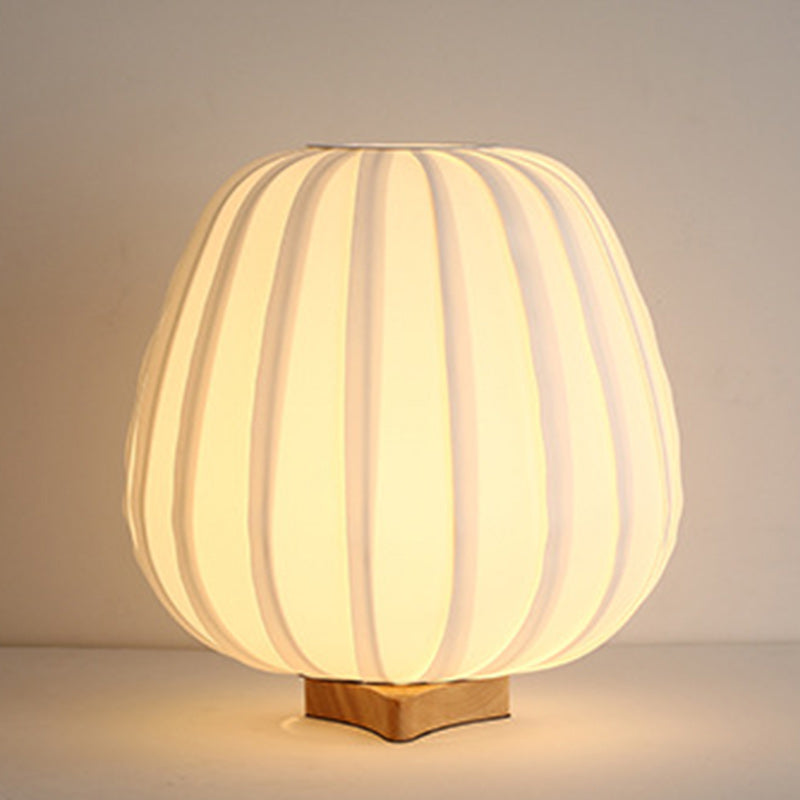 Traditional Japanese Fabric Round Cage Solid Wood 1-Light Table Lamp For Bedroom