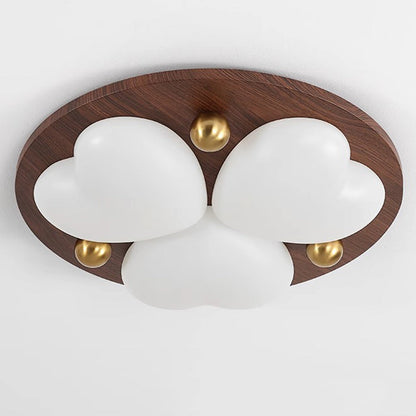 Contemporary Retro Solid Wood PE Cloud Shade LED Flush Mount Ceiling Light For Bedroom