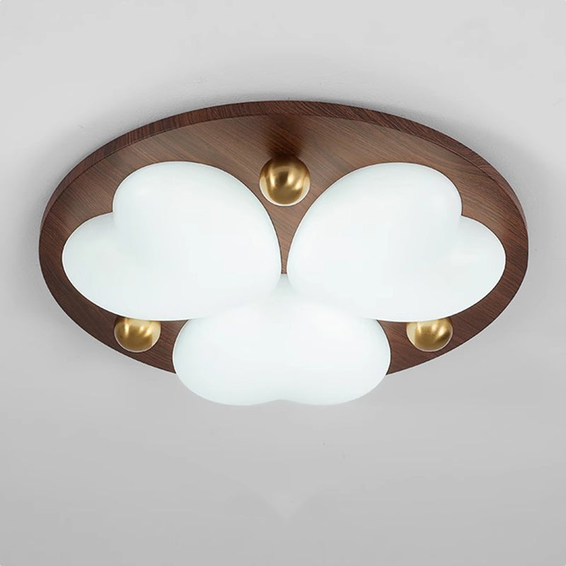 Contemporary Retro Solid Wood PE Cloud Shade LED Flush Mount Ceiling Light For Bedroom
