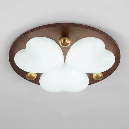 Contemporary Retro Solid Wood PE Cloud Shade LED Flush Mount Ceiling Light For Bedroom
