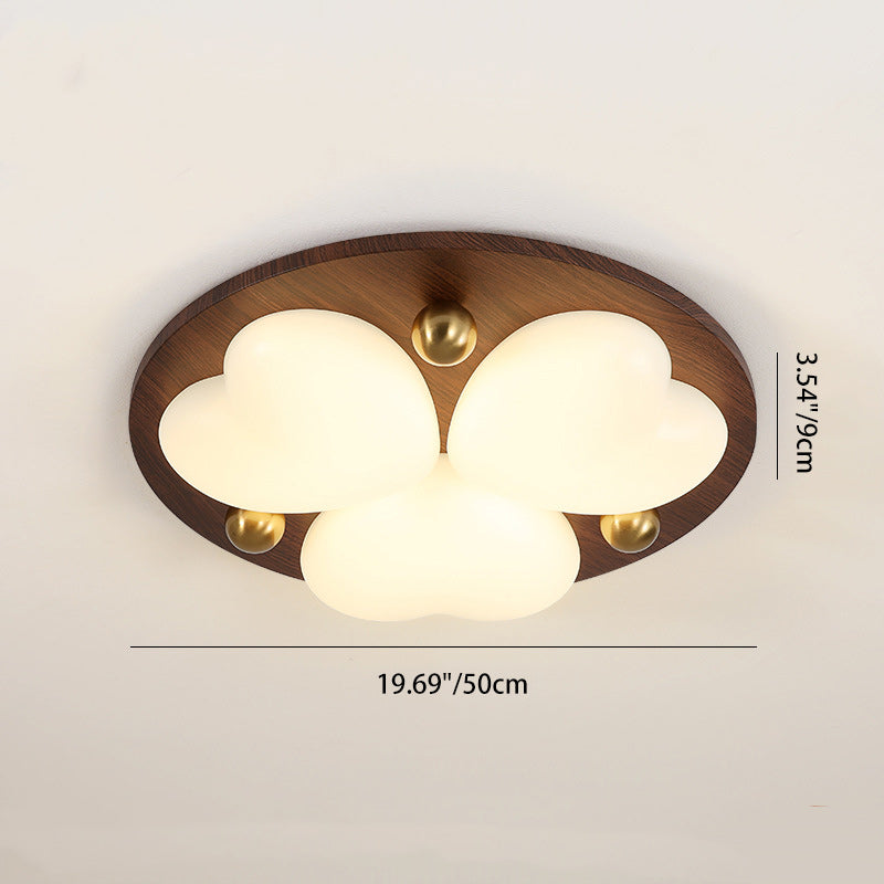 Contemporary Retro Solid Wood PE Cloud Shade LED Flush Mount Ceiling Light For Bedroom