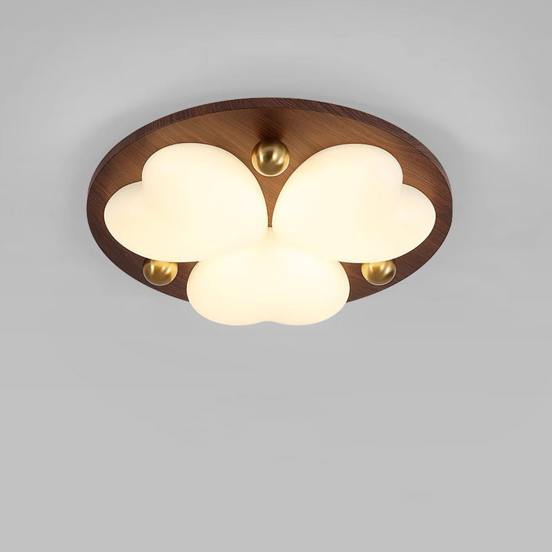 Contemporary Retro Solid Wood PE Cloud Shade LED Flush Mount Ceiling Light For Bedroom
