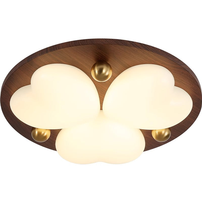 Contemporary Retro Solid Wood PE Cloud Shade LED Flush Mount Ceiling Light For Bedroom