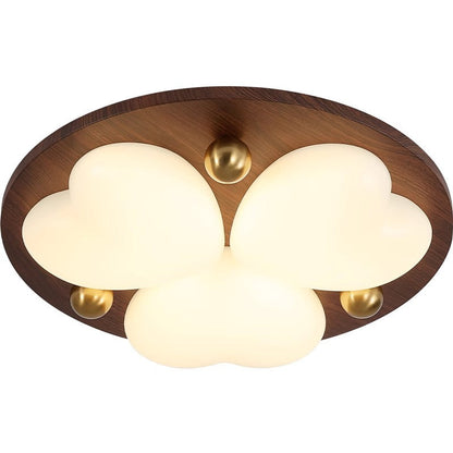 Contemporary Retro Solid Wood PE Cloud Shade LED Flush Mount Ceiling Light For Bedroom