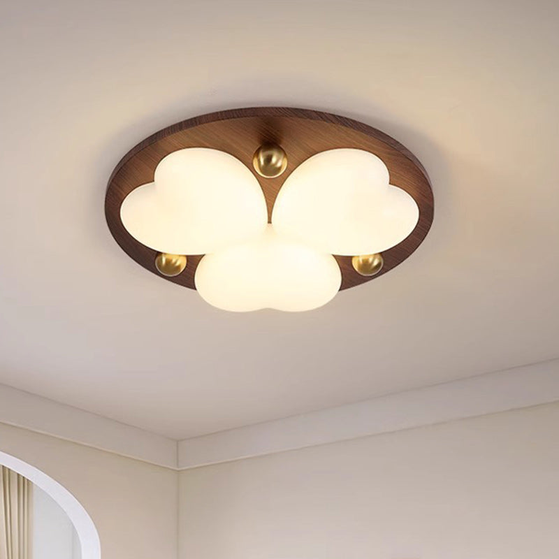 Contemporary Retro Solid Wood PE Cloud Shade LED Flush Mount Ceiling Light For Bedroom