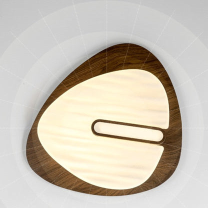 Contemporary Retro Iron Walnut Wood Grain PE Round Shade LED Flush Mount Ceiling Light For Bedroom