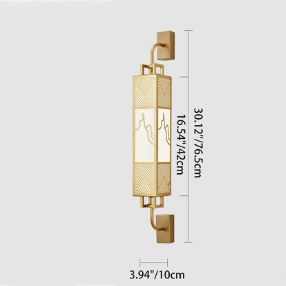 Traditional Chinese Carbon Steel Imitation Marble Rectangular Shade LED Wall Sconce Lamp For Living Room