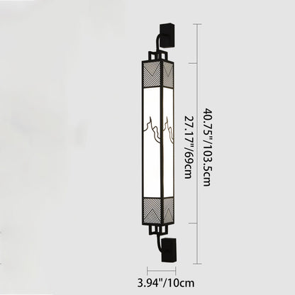 Traditional Chinese Carbon Steel Imitation Marble Rectangular Shade LED Wall Sconce Lamp For Living Room