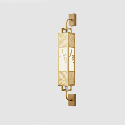 Traditional Chinese Carbon Steel Imitation Marble Rectangular Shade LED Wall Sconce Lamp For Living Room