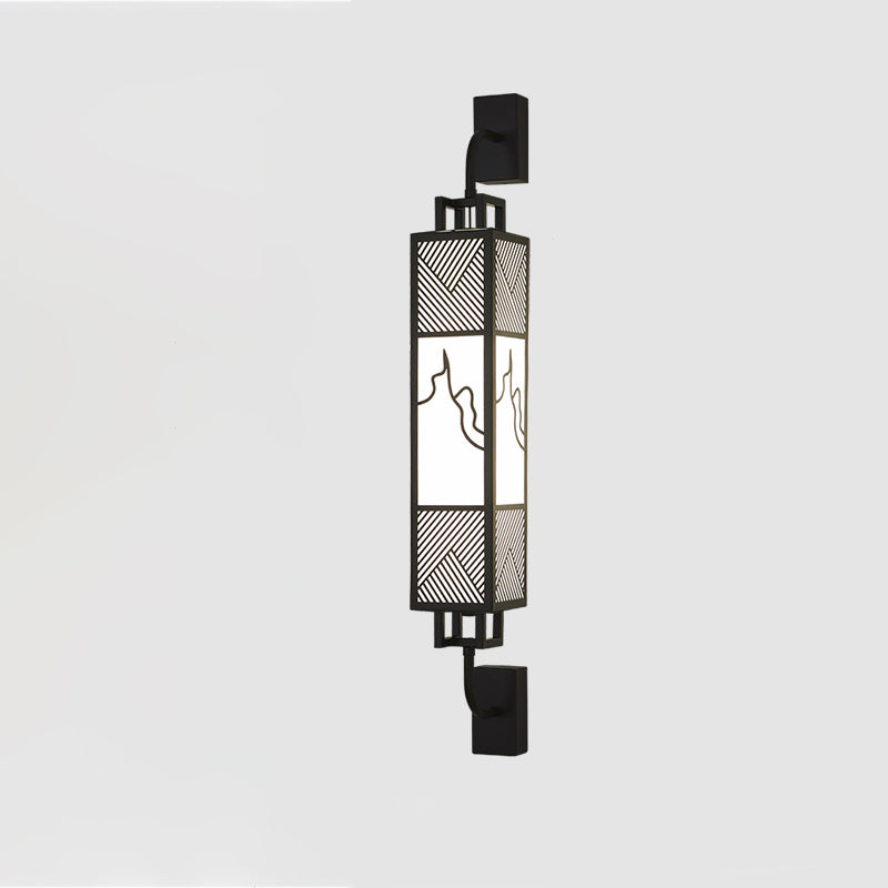Traditional Chinese Carbon Steel Imitation Marble Rectangular Shade LED Wall Sconce Lamp For Living Room