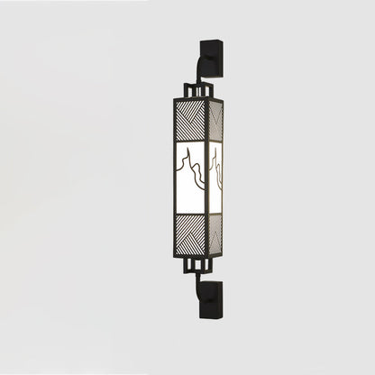 Traditional Chinese Carbon Steel Imitation Marble Rectangular Shade LED Wall Sconce Lamp For Living Room