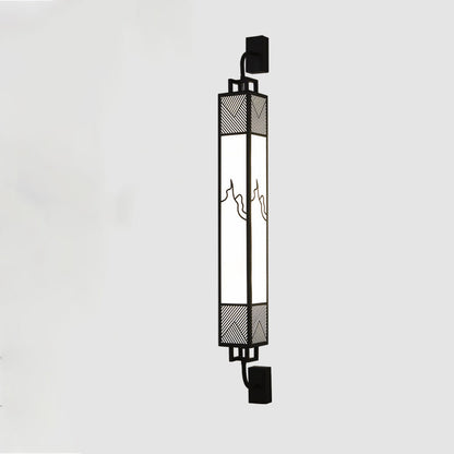Traditional Chinese Carbon Steel Imitation Marble Rectangular Shade LED Wall Sconce Lamp For Living Room