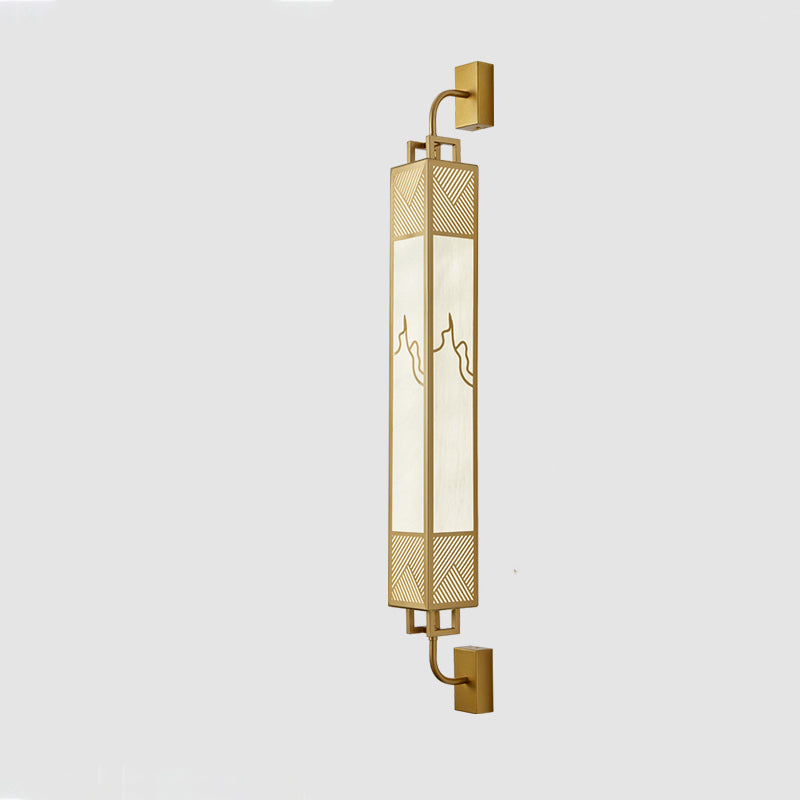 Traditional Chinese Carbon Steel Imitation Marble Rectangular Shade LED Wall Sconce Lamp For Living Room
