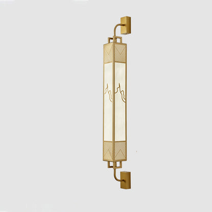 Traditional Chinese Carbon Steel Imitation Marble Rectangular Shade LED Wall Sconce Lamp For Living Room