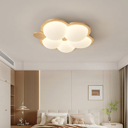 Contemporary Retro Wood Grain Rabbit PE Grape Shade LED Flush Mount Ceiling Light For Bedroom