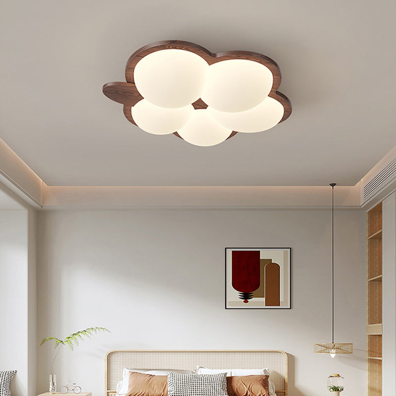 Contemporary Retro Wood Grain Rabbit PE Grape Shade LED Flush Mount Ceiling Light For Bedroom
