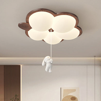 Contemporary Retro Wood Grain Rabbit PE Grape Shade LED Flush Mount Ceiling Light For Bedroom