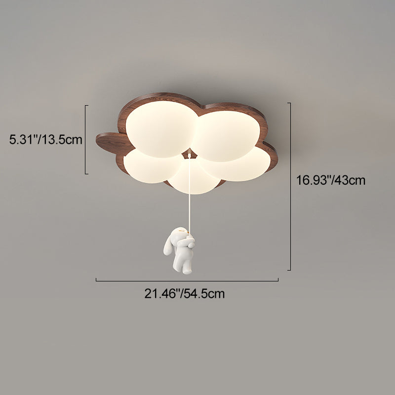 Contemporary Retro Wood Grain Rabbit PE Grape Shade LED Flush Mount Ceiling Light For Bedroom