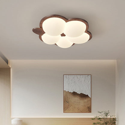 Contemporary Retro Wood Grain Rabbit PE Grape Shade LED Flush Mount Ceiling Light For Bedroom