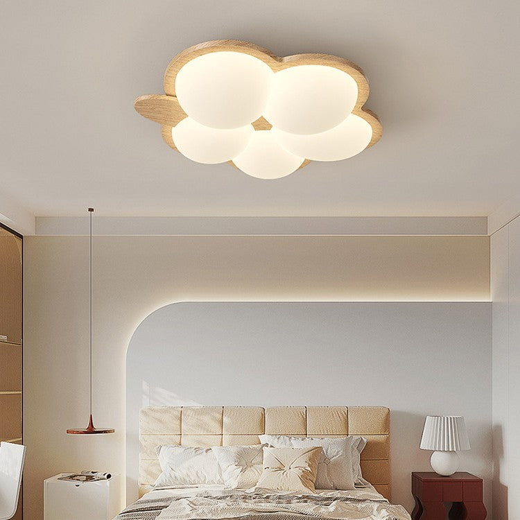 Contemporary Retro Wood Grain Rabbit PE Grape Shade LED Flush Mount Ceiling Light For Bedroom