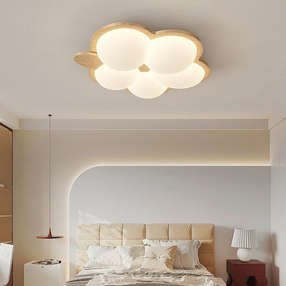 Contemporary Retro Wood Grain Rabbit PE Grape Shade LED Flush Mount Ceiling Light For Bedroom